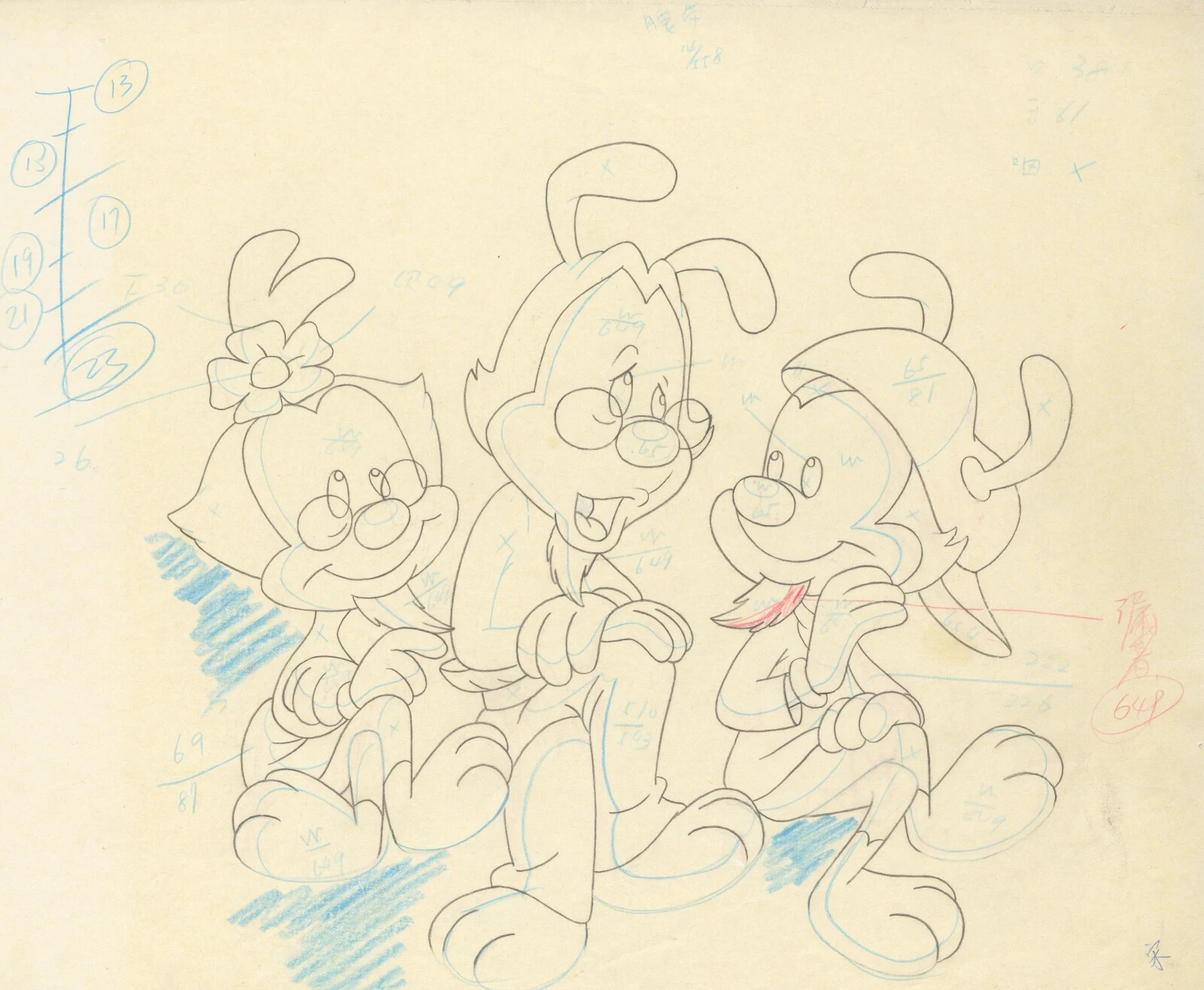 Animaniacs-Yakko,Wakko,Dot- Original Production Drawing-De-Zanitized