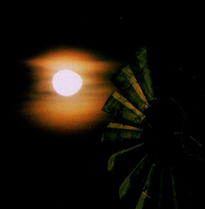 * VTG Postcard Amish Country At Night Wind Mill Moon