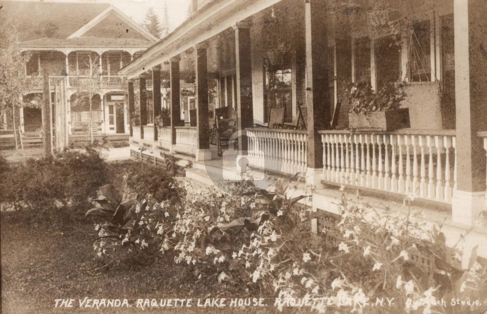 Raquette Lake NY Veranda Lake House Hotel Adirondacks RPPC Postcard COPY