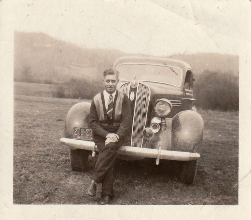 Vintage Photo 1936 Plymouth Classic Car Handsome Man Cardigan Sweater American