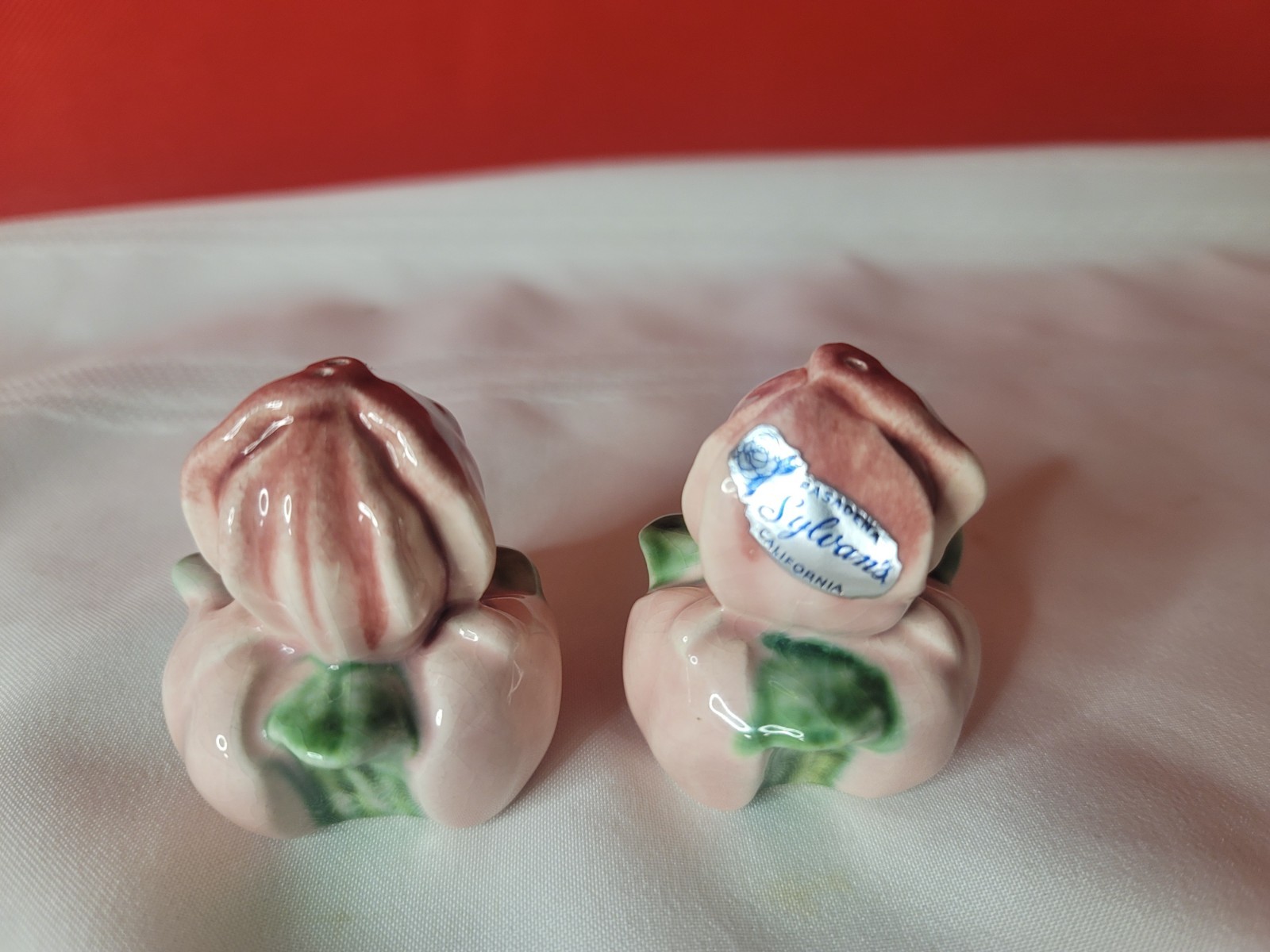 Vintage Sylvan\'s Porcelain PINK Iris Salt & Pepper Shaker Set California