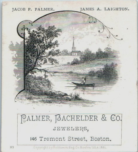 Victorian Trade Card 1881 Palmer, Bachelder & Co., Jewelers, Boston
