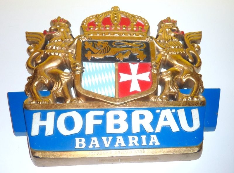 Vintage Hofbräu Bavaria Beer Tap Handle Crest Bar Sign Embossograph Germany