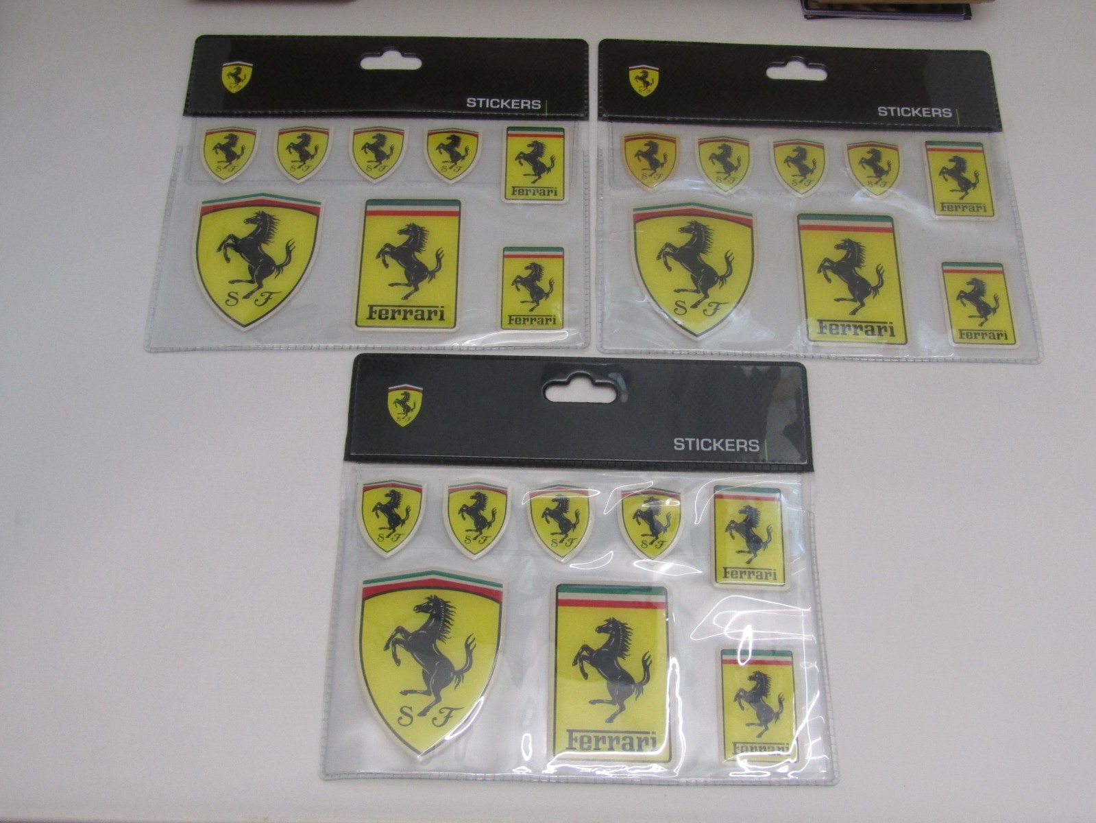 FERRARI OFFICIAL PRODUCT NEW STICKER SET ~ 3 Sets ~ DAMAGED Yellowed READ DESC.