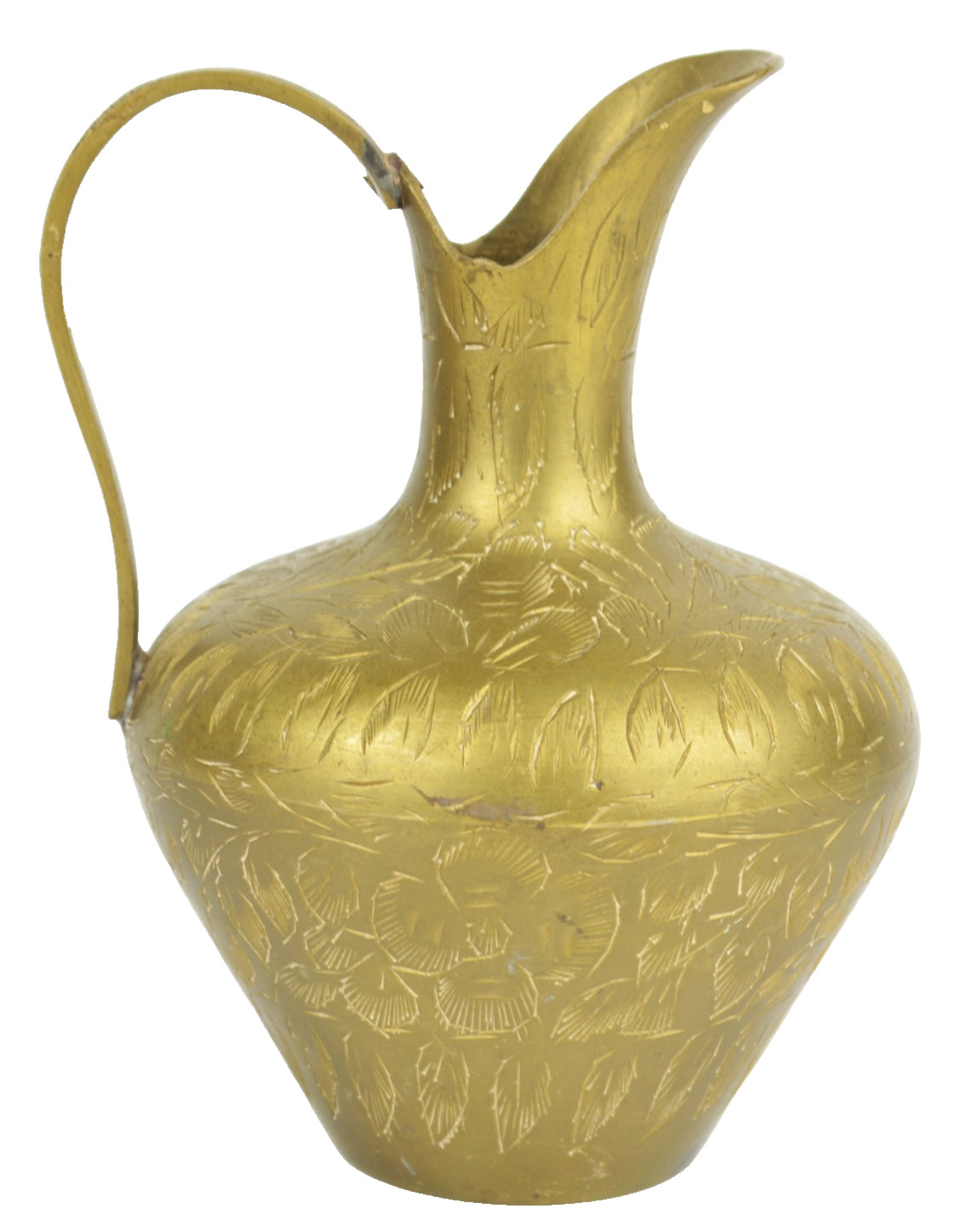 Brass Pitcher India Mini Hand Engraved Floral Ewer Etched Vase 5” VTG