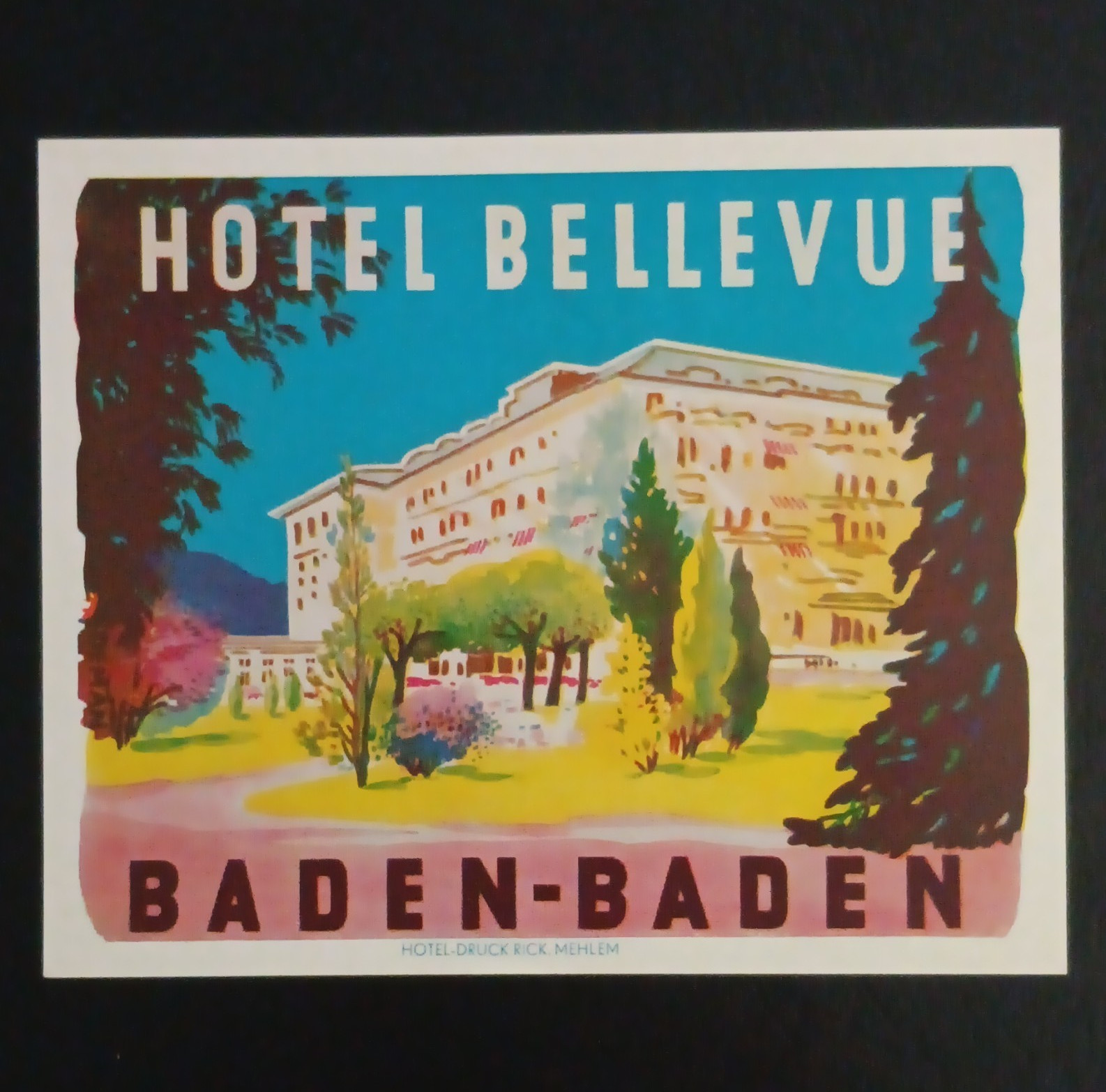 1940s Vintage Hotel Bellevue Baden-Baden Germany Luggage Label Mint Unused 1940s Vintage Hotel Bellevue Baden-Baden Germany Luggage Label Mint Unused