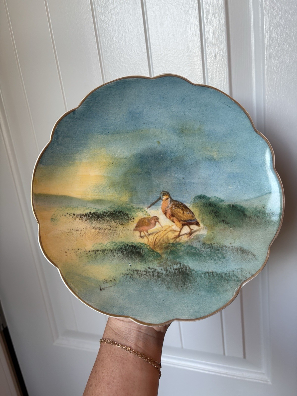 Antique hand-painted Limoges (France) porcelain sand piper decorative plate Antique hand-painted Limoges (France) porcelain sand piper decorative plate