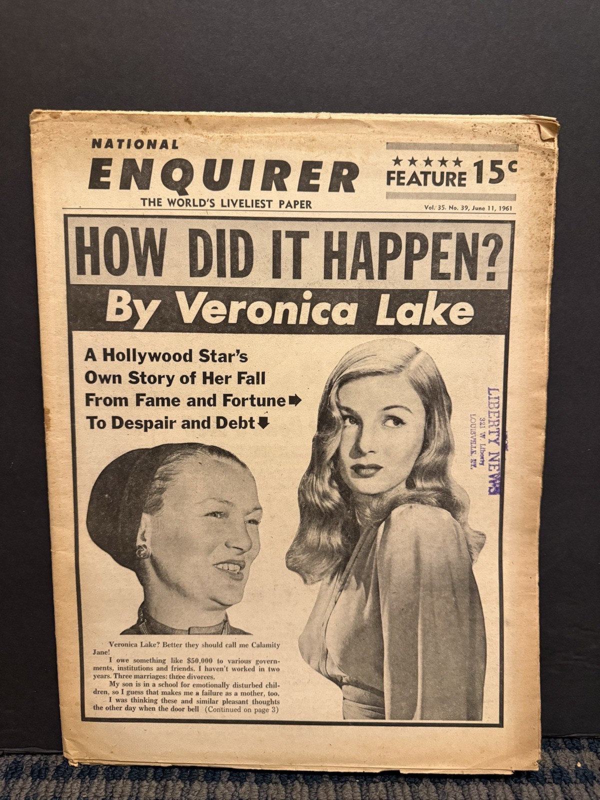 1961 June 11 National Enquirer Newspaper, Veronica Lake, Calamity Jane? (VRN10J 1961 June 11 National Enquirer Newspaper, Veronica Lake, Calamity Jane? (VRN10J