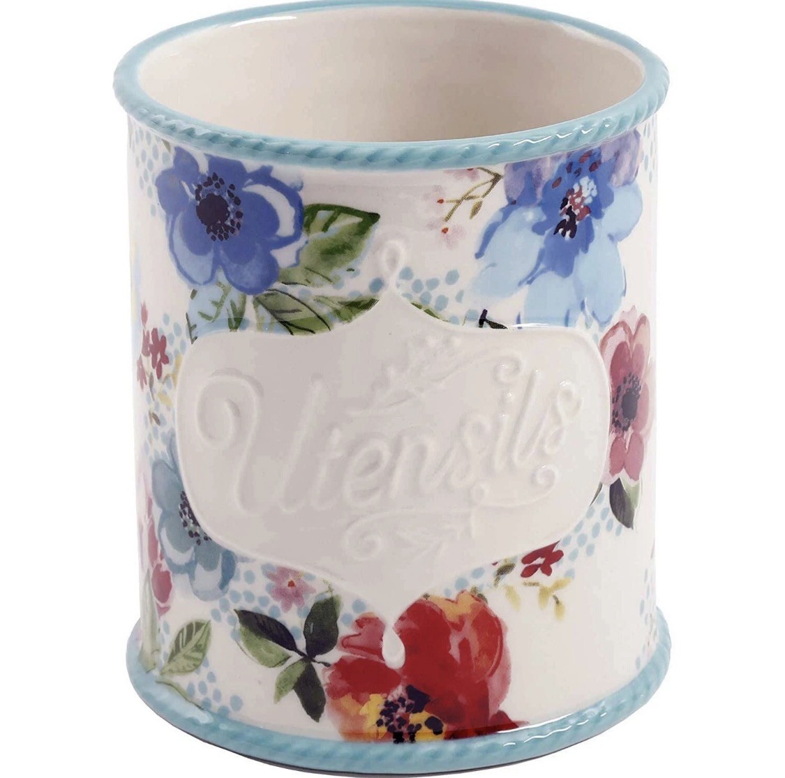 New The Pioneer Woman Melody Floral Utensil Holder Stoneware Kitchen Chef Baker