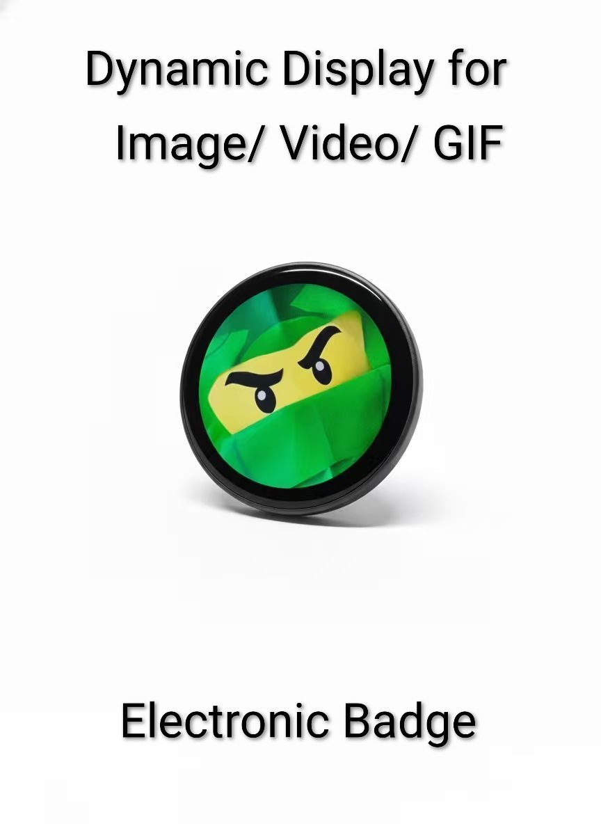 Black - Electronic Small Pendant Badge Digital Show 1.7 inch Touch Screen Pins 