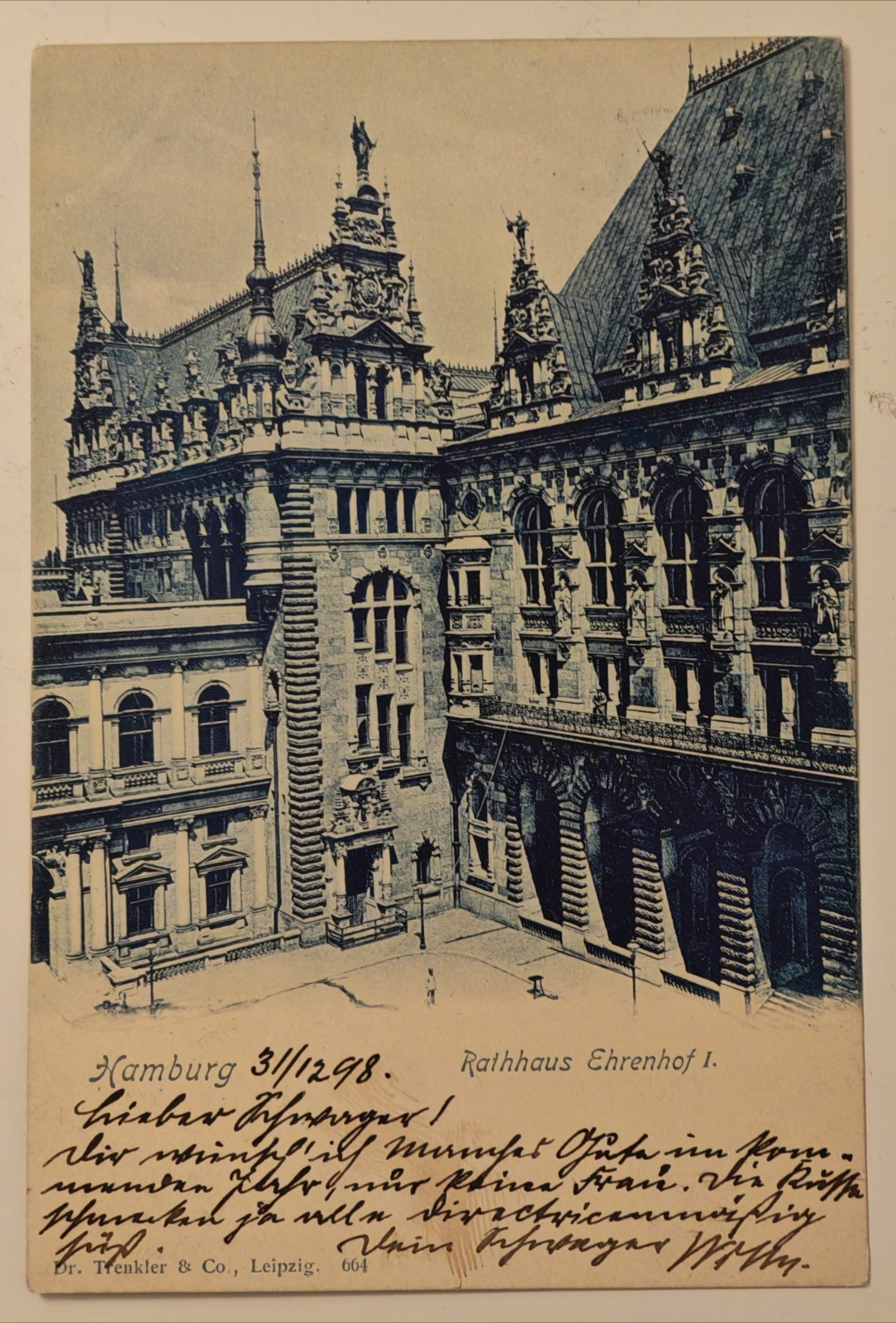 Hamburg City Hall Ehrenhof I 1898 Town Hall Imperial Era Germany Antique Postcard
