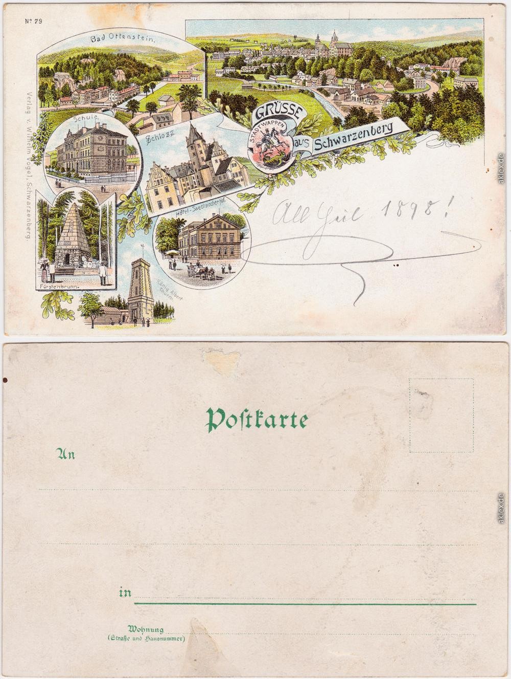 Schwarzenberg Erzgebirge litho: School Bad Ottenstein, Fürstenbrunn, Hotel 1898