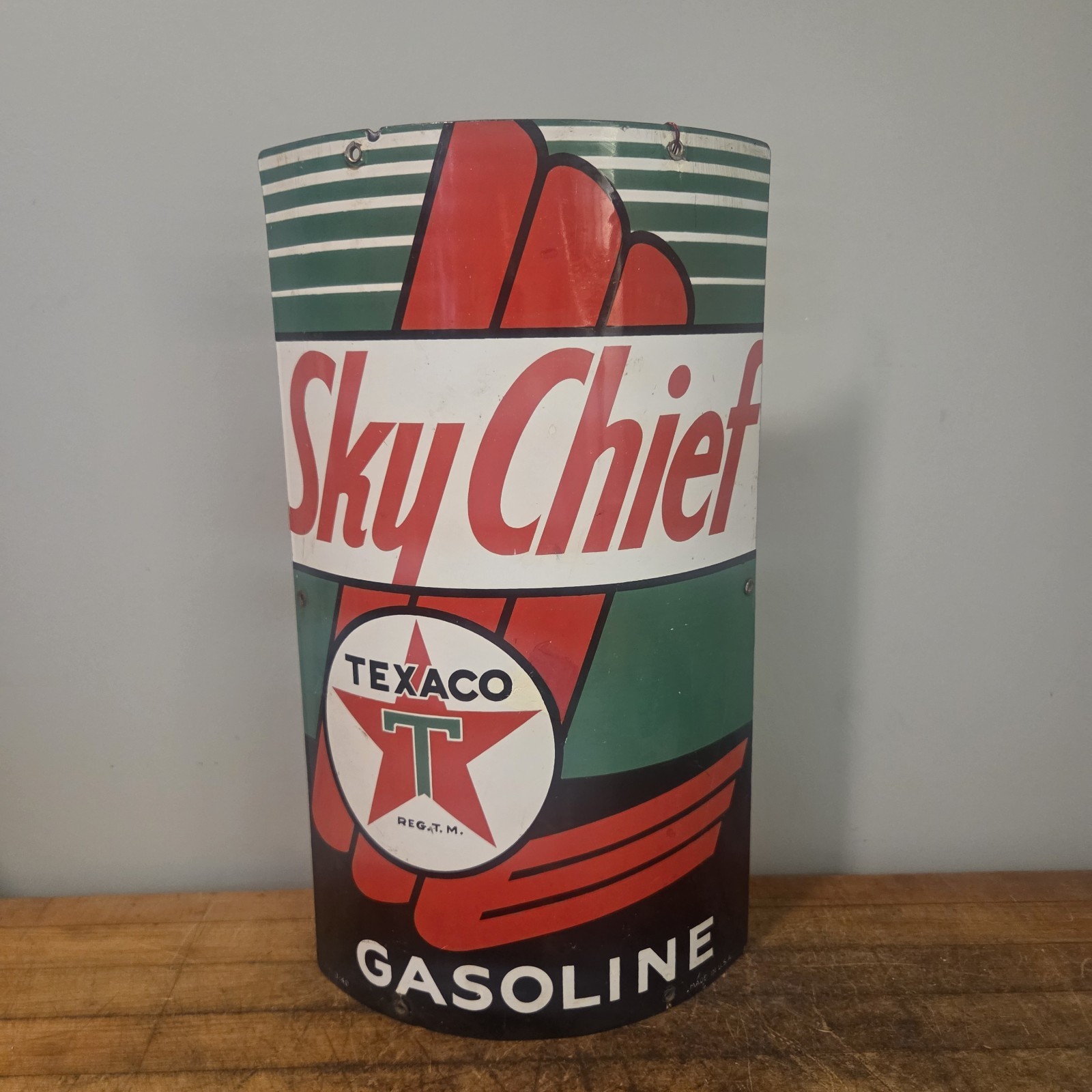 Vintage Skychief Texaco Curved Visible Gas Pump Plate Dated 3-40