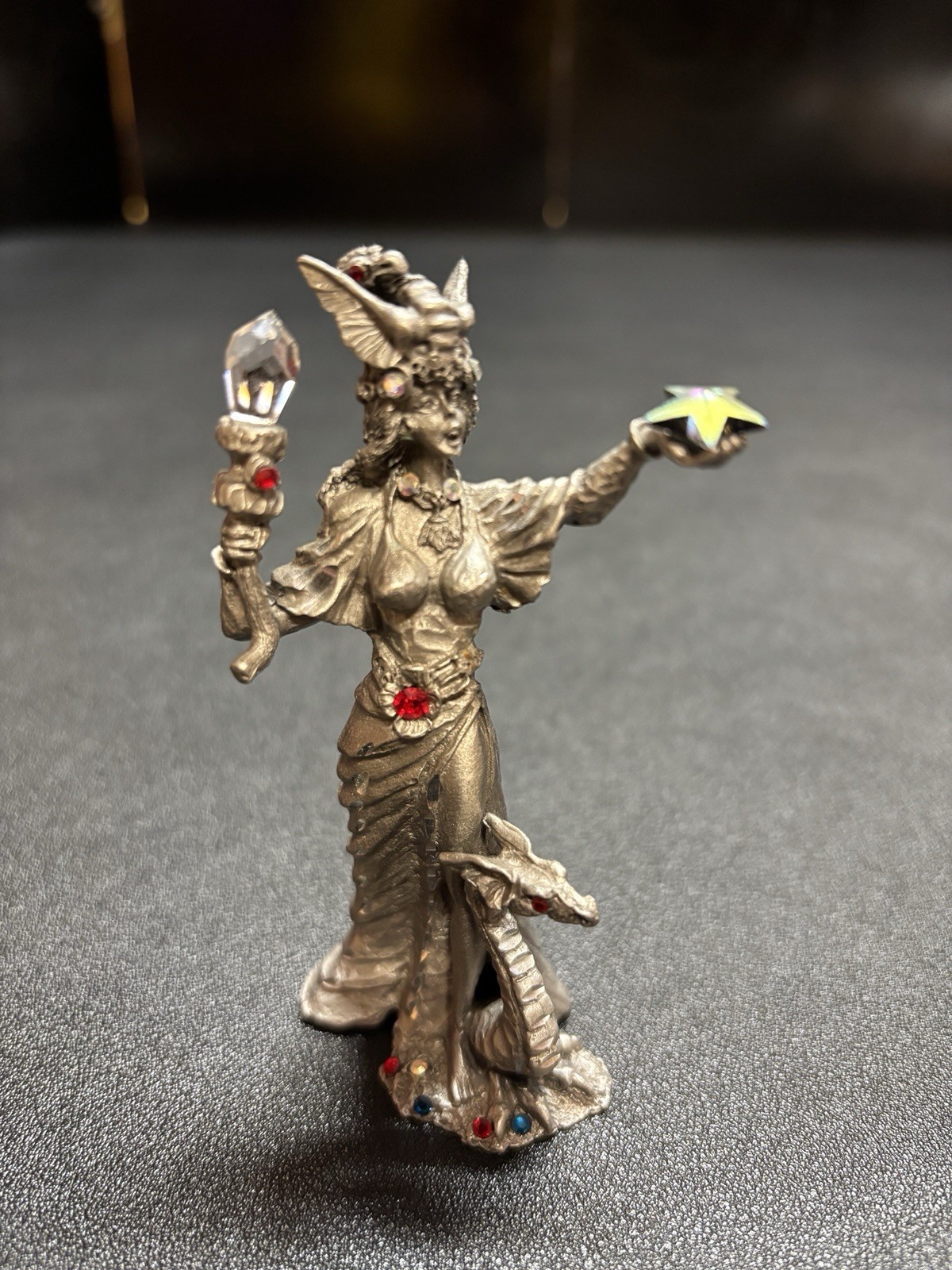 VintageTofano Rawcliffe Pewter Dragon Sorceress Miniature Figurine 1988