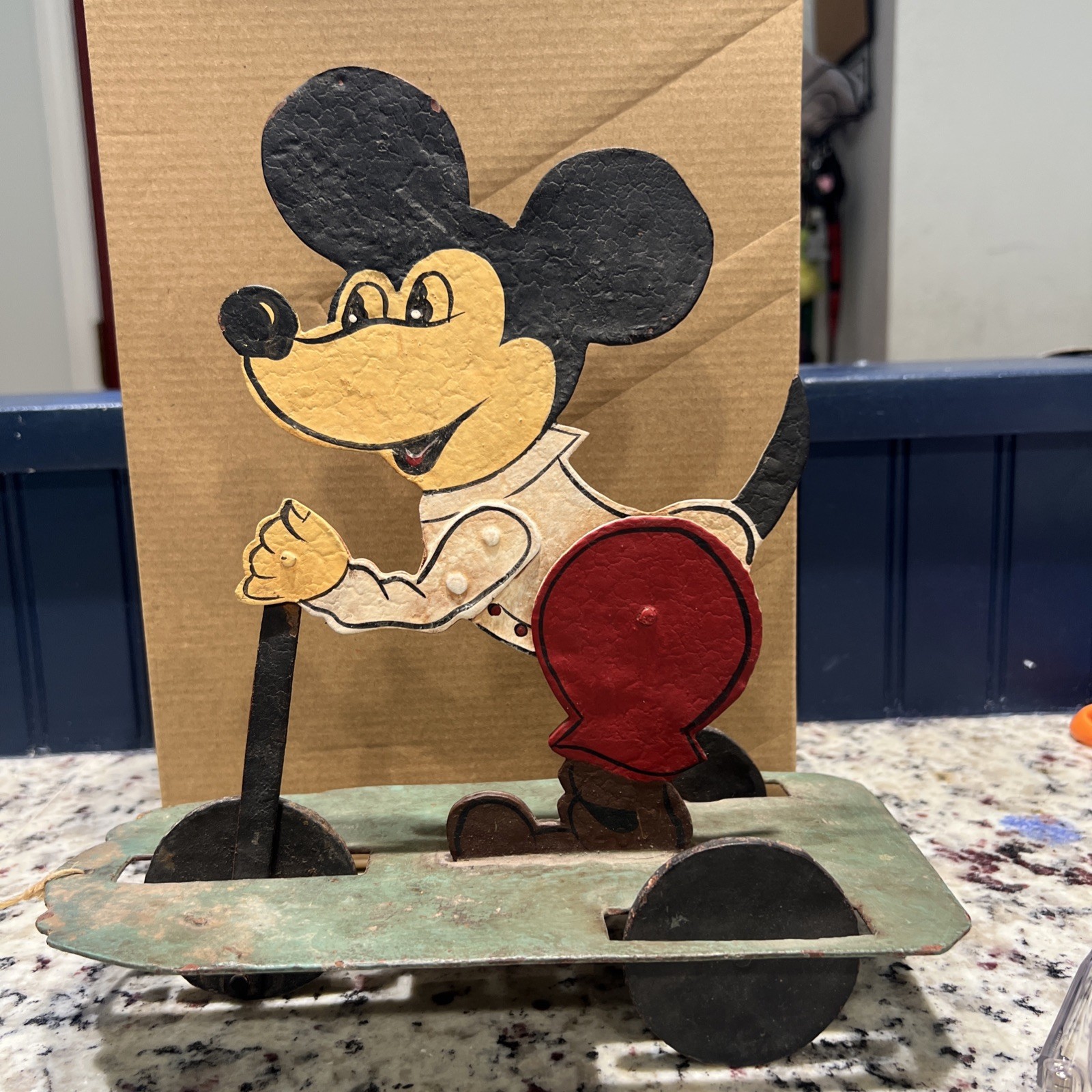 Vintage Mouse Steel Pull Toy LARGE, Working