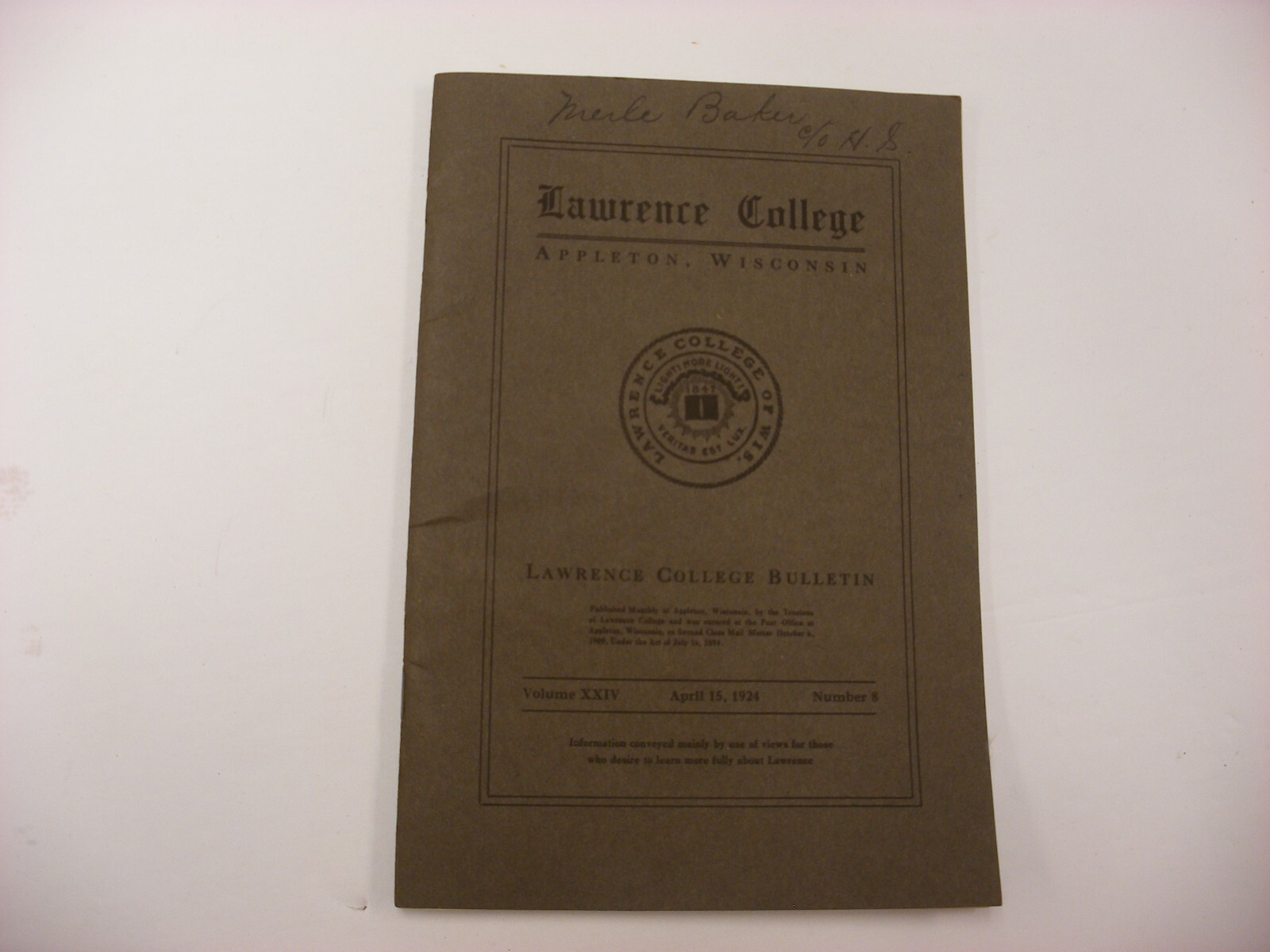 Vtg 1924 Lawrence Lawrence College Appleton Wisconsin WI Bulletin