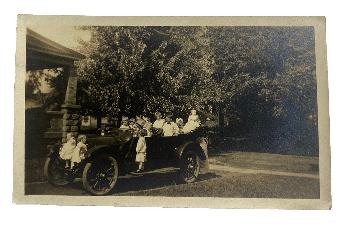 Young Children & Babies in an Early Automobile ~ Antique 1910s RPPC Postcard