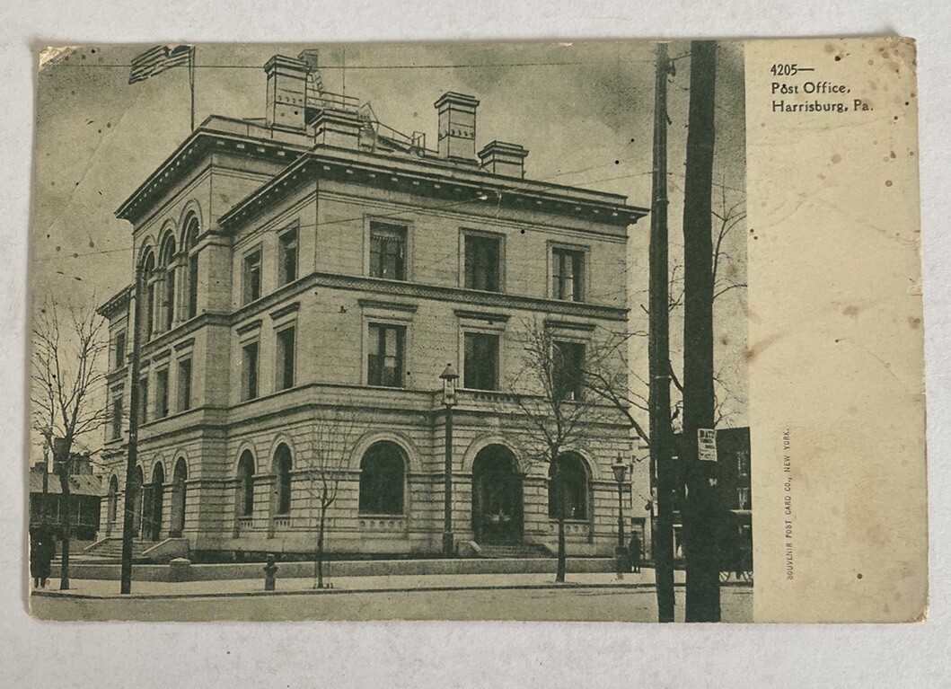 Post Office Street View ~ Harrisburg Pennsylvania PA ~ Antique 1900s Postcard