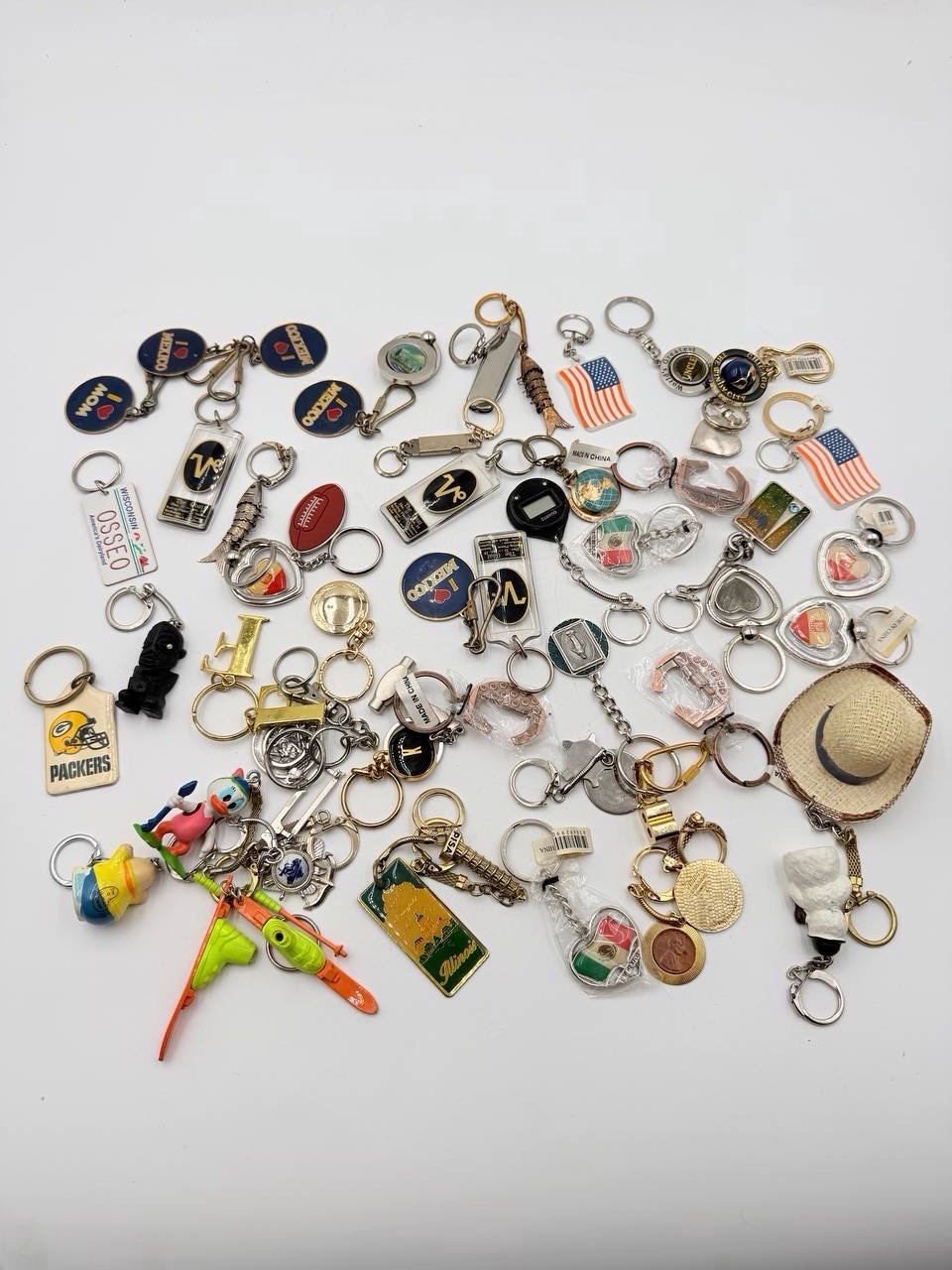 Large Vintage Keychain Lot Souvenir Sports USA Advertising Novelty Estate Find