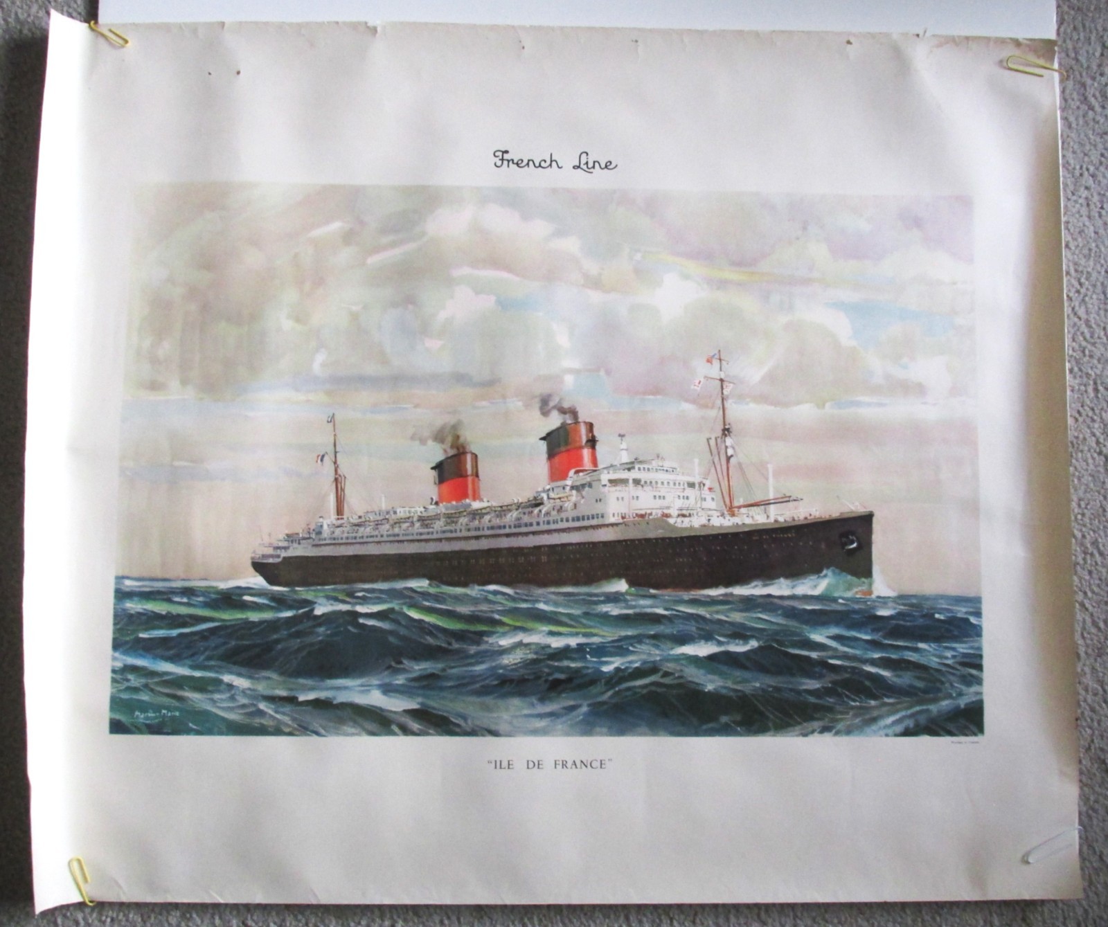 CGT French Line Steamship Ocean Liner Ile de France Unframed Travel Agent Print CGT French Line Steamship Ocean Liner Ile de France Unframed Travel Agent Print