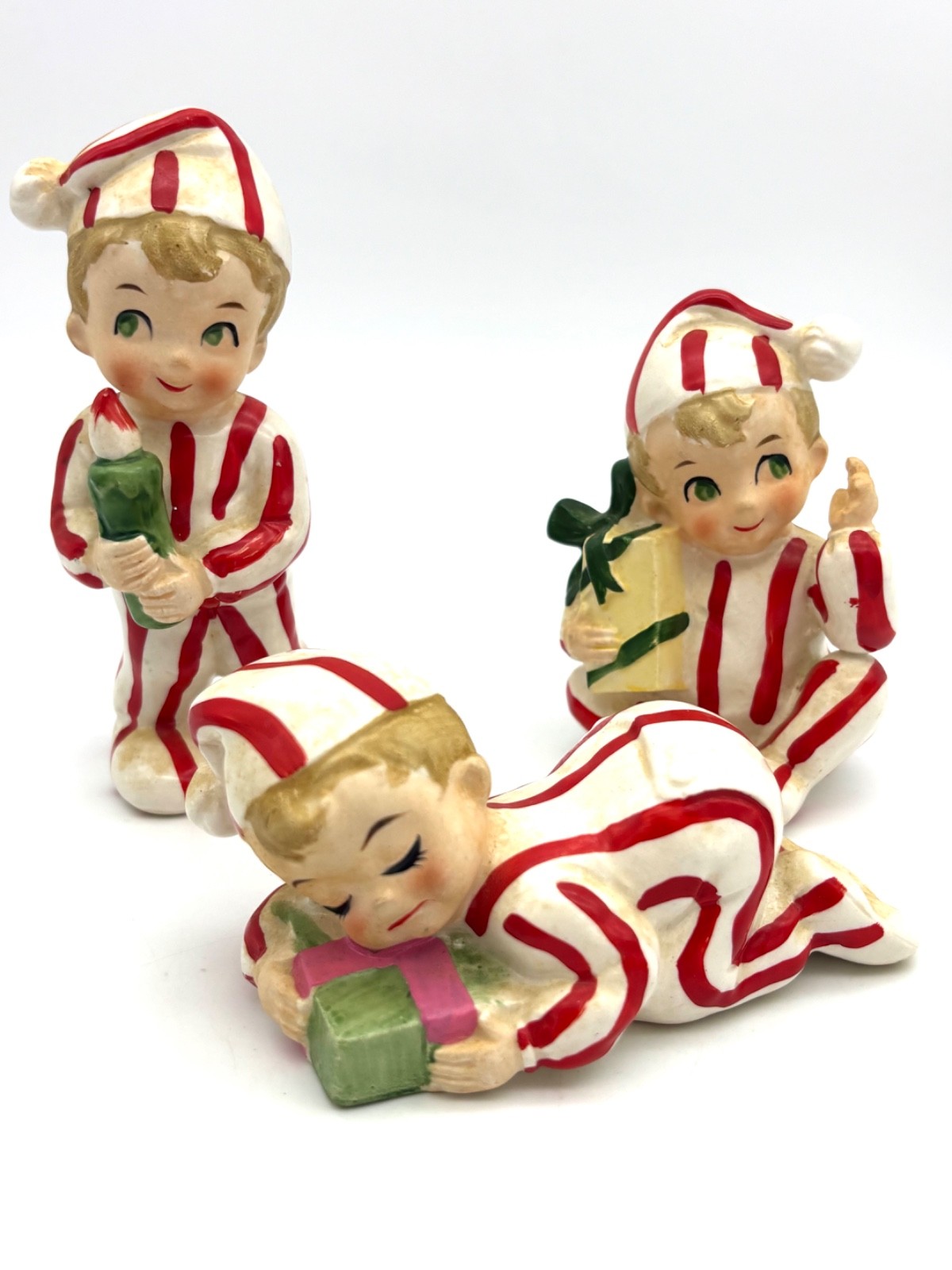 Vintage INARCO Christmas Pixie Elf Figurines Set of 3 Japan Ceramic MCM