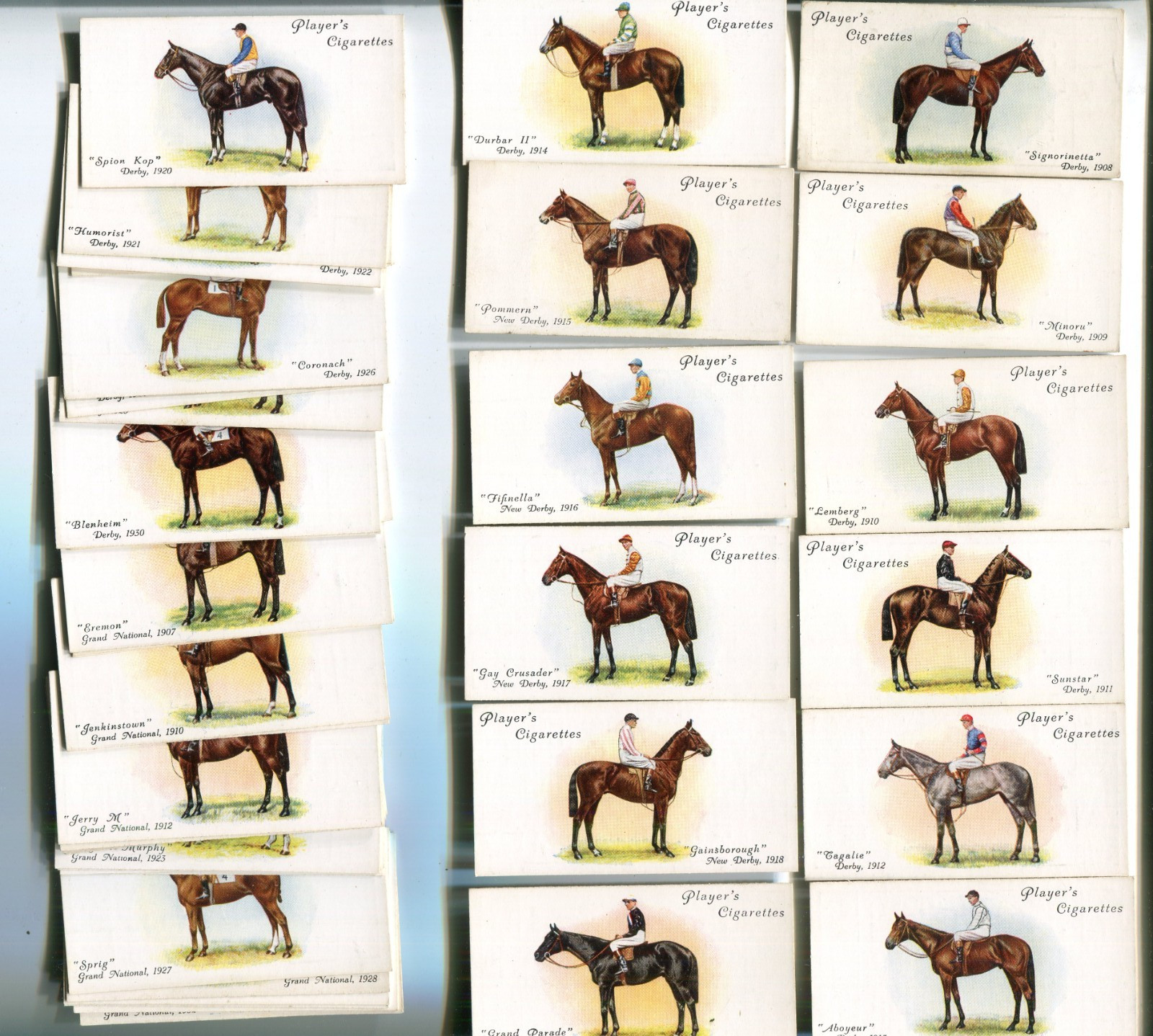 1933 JOHN PLAYER & SONS DERBY AND GRAND NATIONAL WINNERS 50 TOBACCO CARD SET