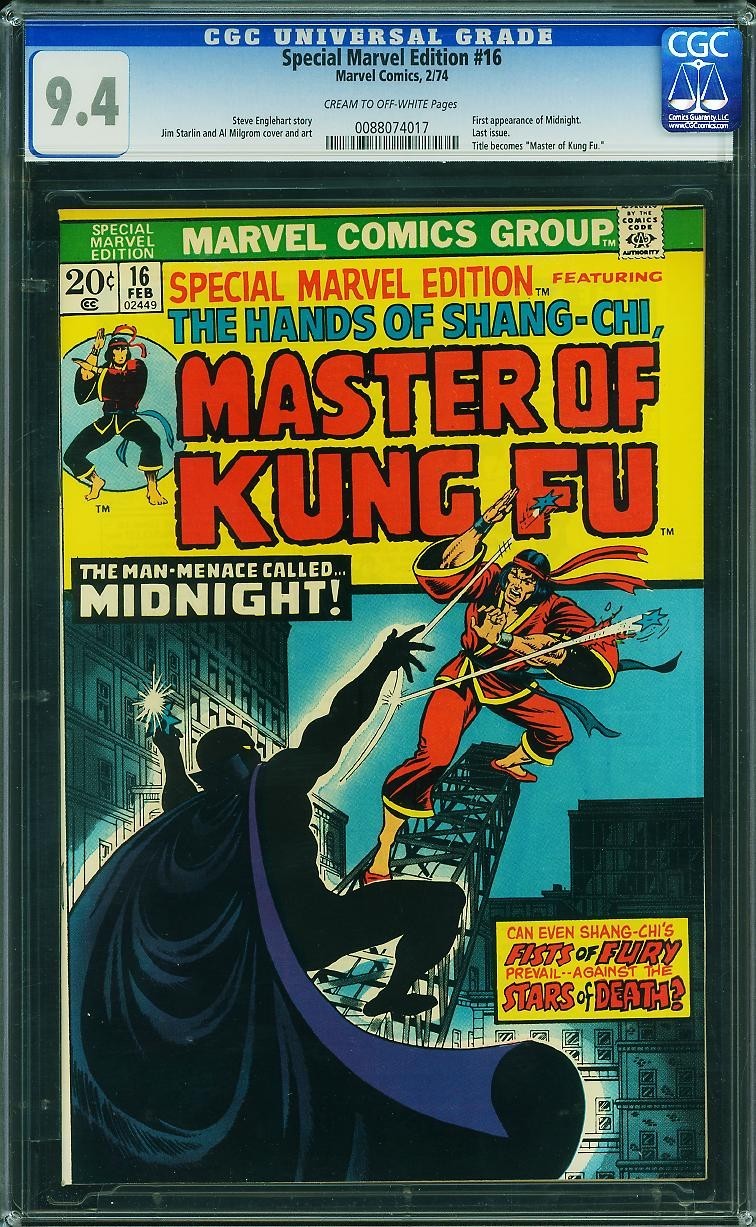 Special Marvel Edition 16 CGC 9.4 2nd Shang-Chi 1st Midnight Master of Kung Fu Special Marvel Edition 16 CGC 9.4 2nd Shang-Chi 1st Midnight Master of Kung Fu