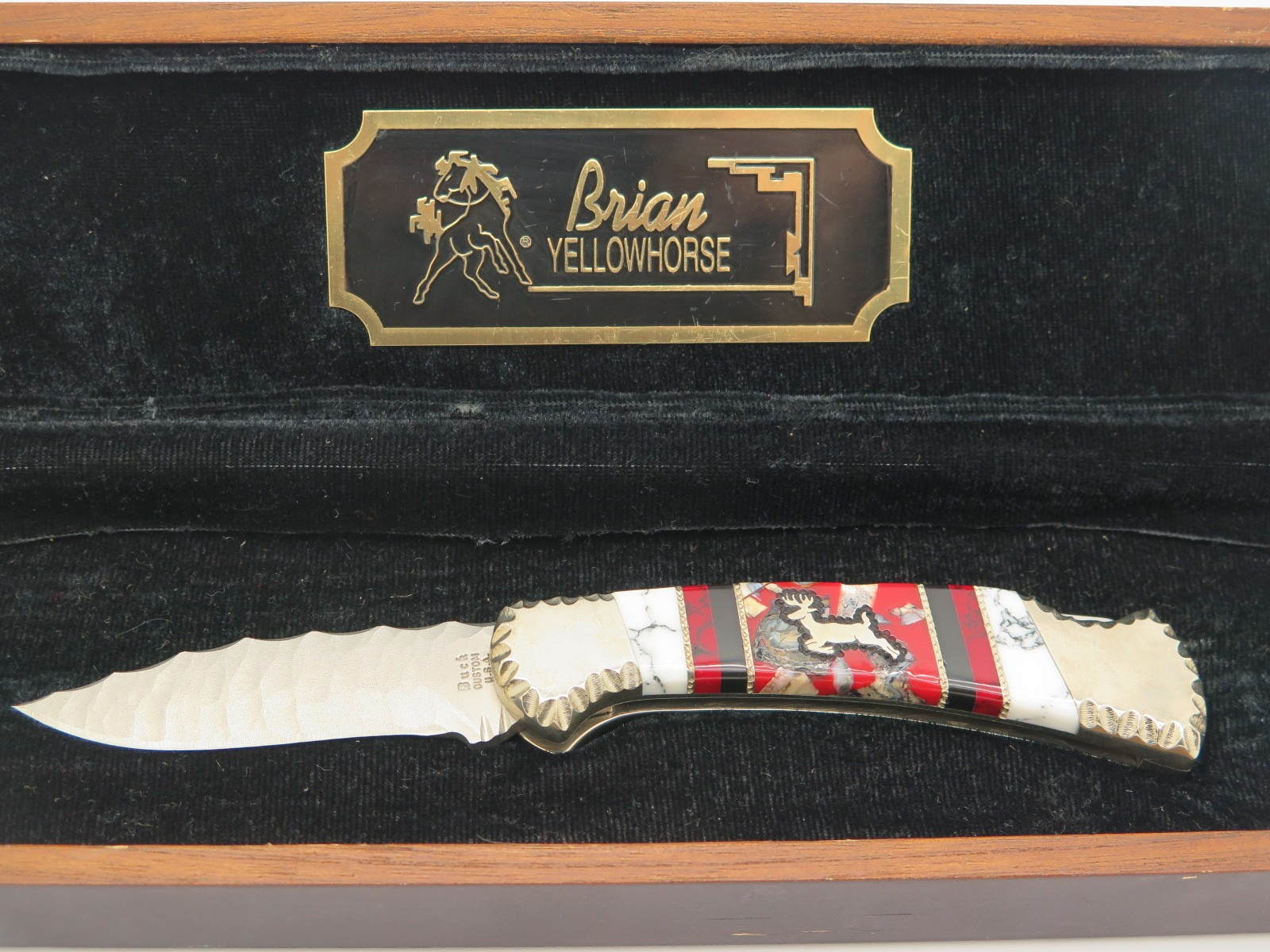 Custom Brian Yellowhorse Buck 109 112 Ranger Chip Flint Deer Folding Knife