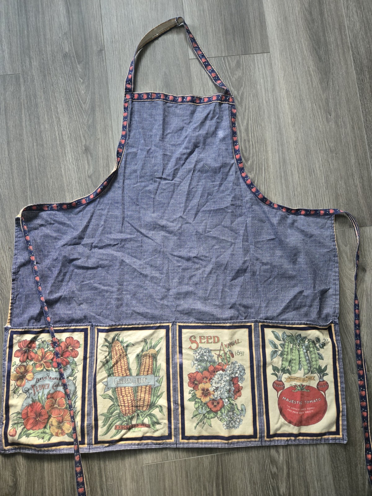 Vintage Cottage Core Apron Seed Packet Fabric Farmhouse Checkered