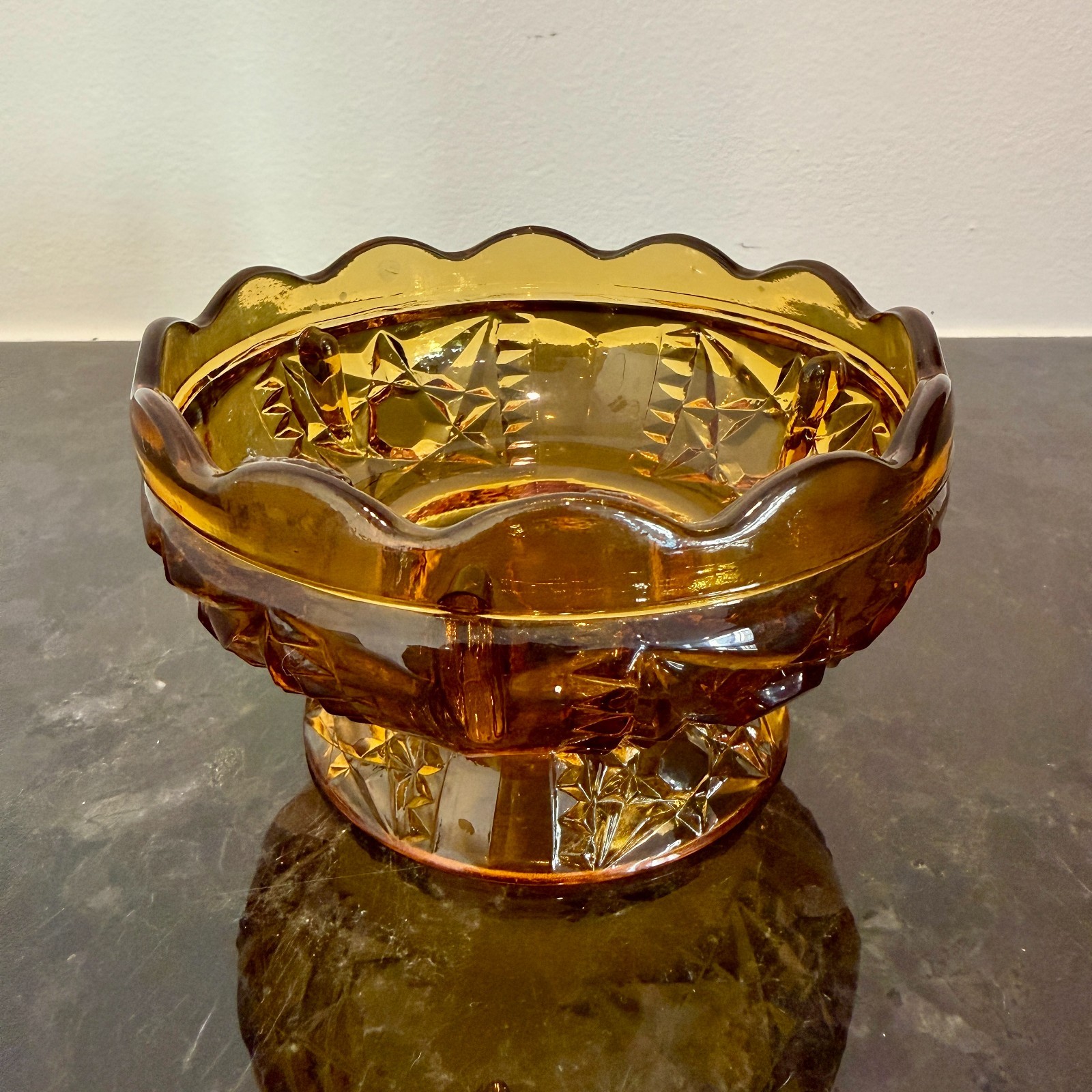 Vintage Indiana Amber Glass Stars And Bars Fairy Lamp Bottom / Base Only