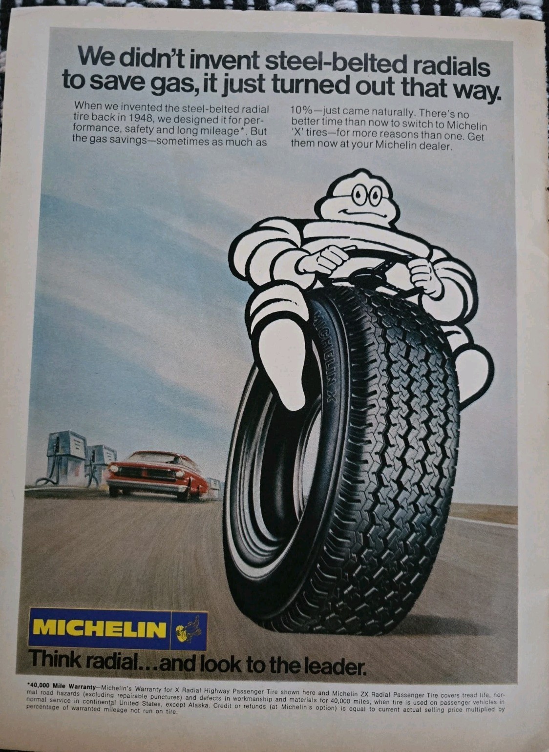 1974 Michelin tires steel belted radials balloon man vintage ad