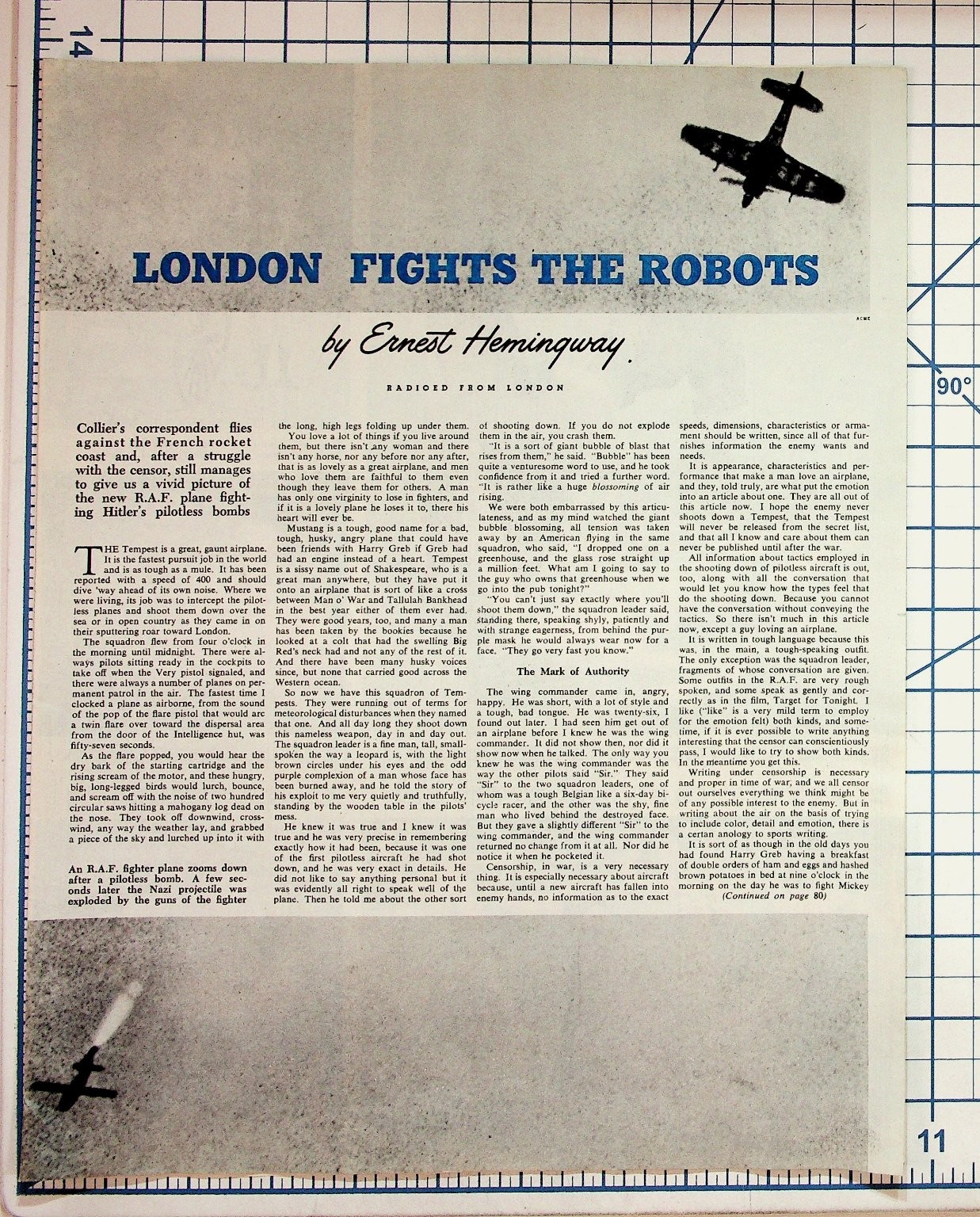 1944 Collier\'s Magazine Page Ernest Hemingway London WWII RAF Bomber Article