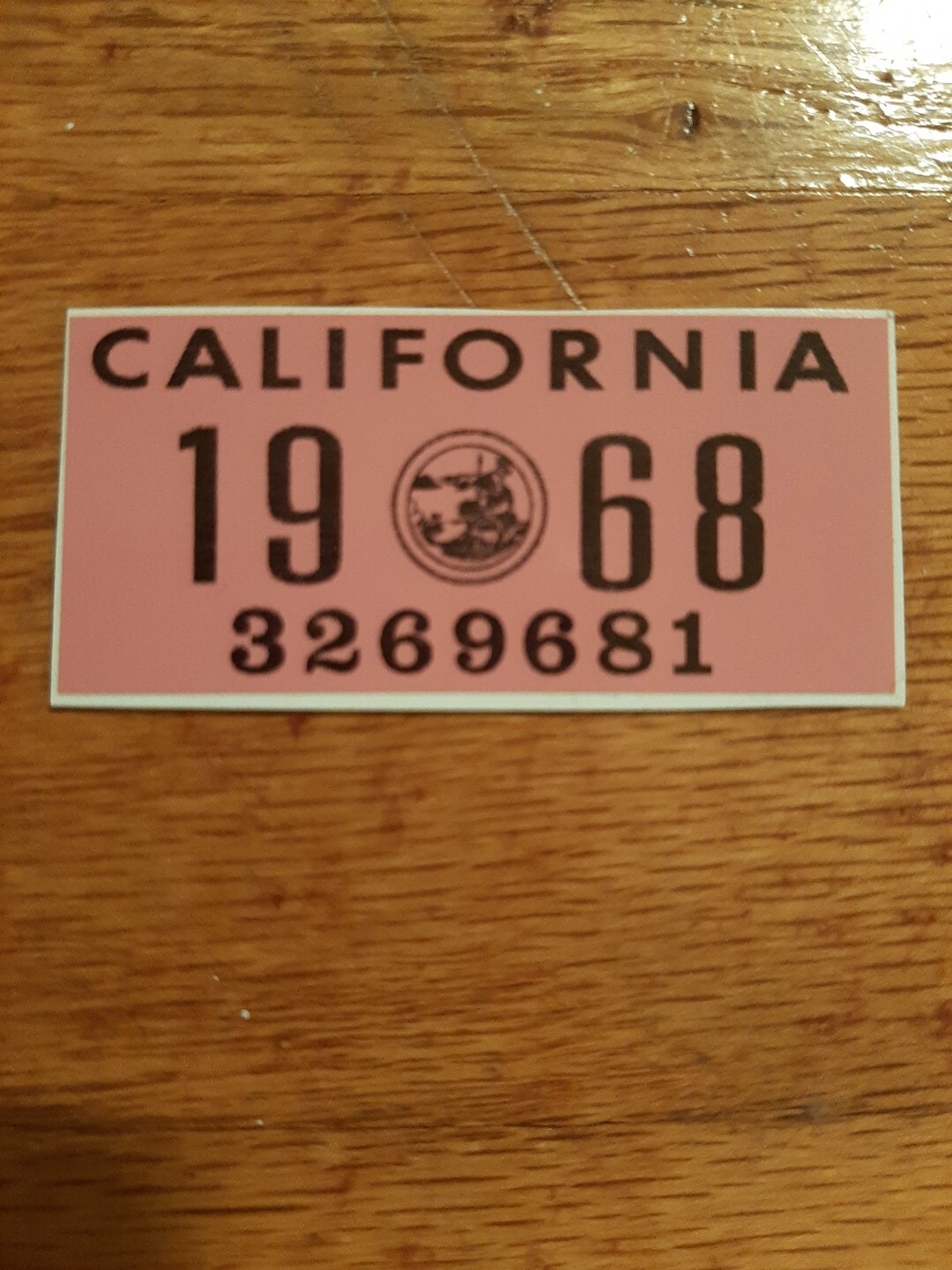 1968 California License Plate Registration Sticker, YOM, CA DMV 1968 California License Plate Registration Sticker, YOM, CA DMV