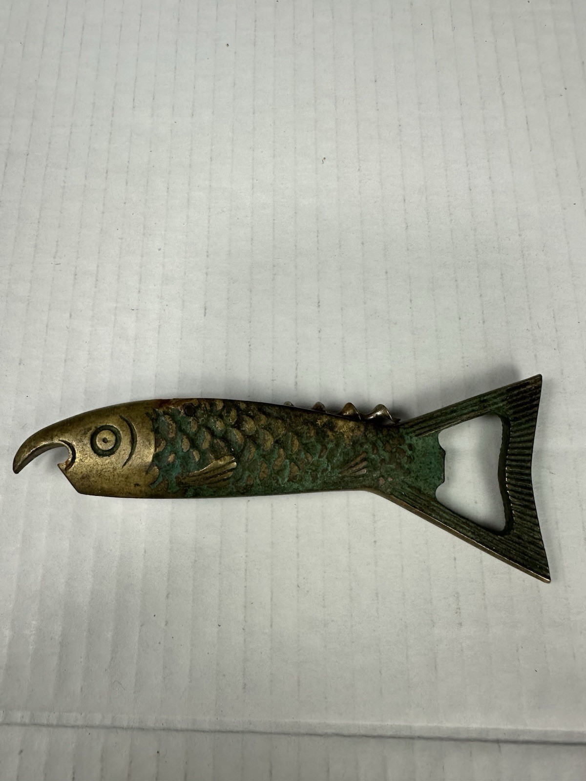 Vtg 1950s Brass Fish Corkscrew Rostfrei Bottle Opener Germany MCM Barware Tool