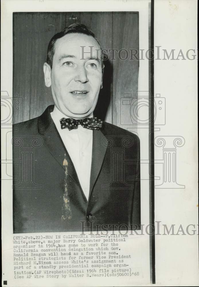 1964 Press Photo F. Clifton White, California Convention Delegation Employee 1964 Press Photo F. Clifton White, California Convention Delegation Employee