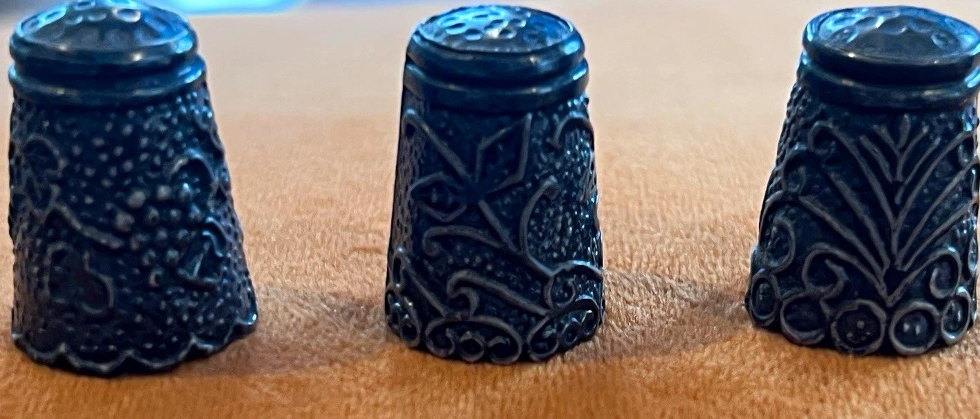 Lot of 3 Vintage Ornate Mexican Sterling Silver Thimbles - Grape Vine & Floral