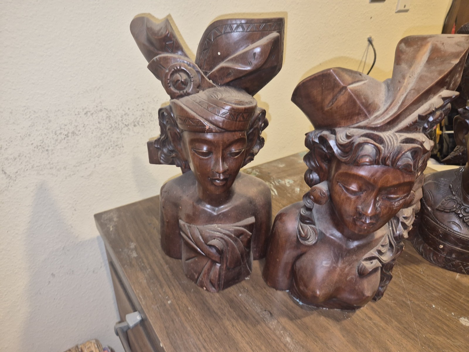 13” Vintage Balinese Indonesian Wood Carving Set Woman and Man