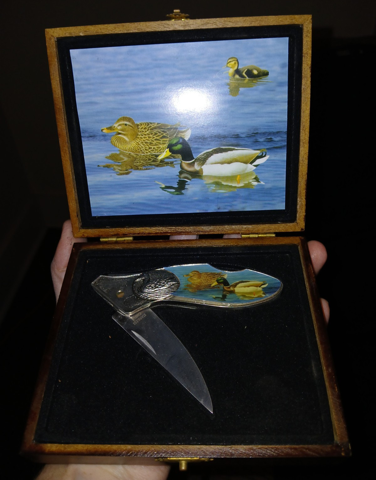 Franklin Mint Mallard Duck Pocketknife Stainless Drop Point 1993 w/ Box