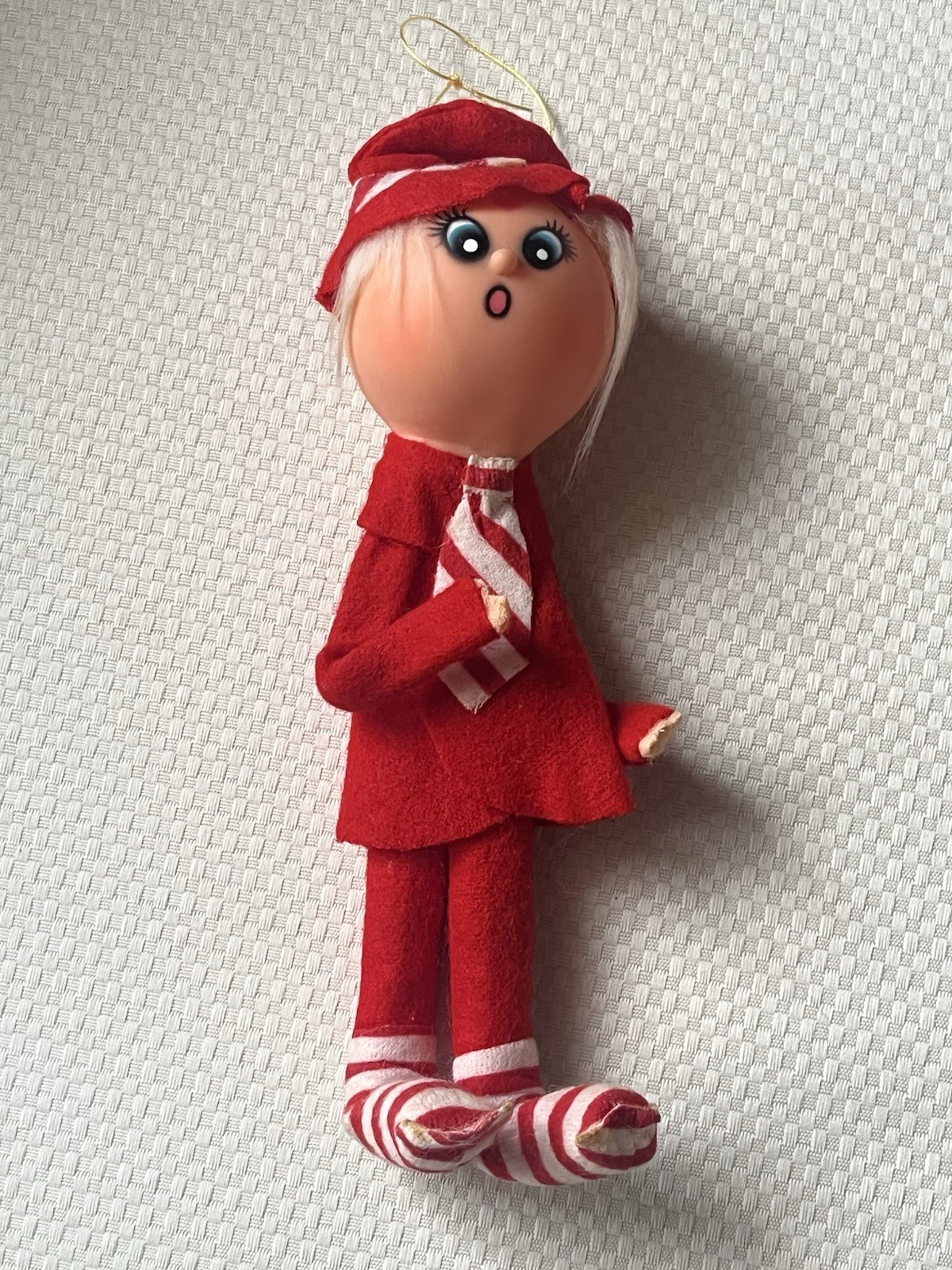Vintage 1960s RED Christmas Pixie Felt Ornament Japan Mcm