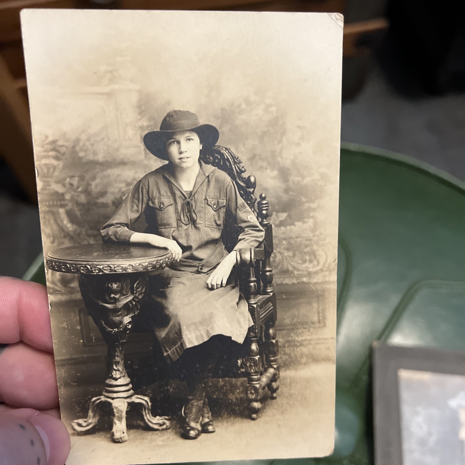 ANTIQUE BUNDLE REAL PHOTO POSTCARD GIRL SCOUT & PHOTO OF WEALTHY CHILD 1910-1920