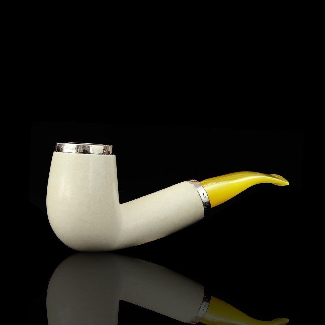 925 Silver Bent Pipe Reverse Calabash new-block Meerschaum Handmade Case#117 925 Silver Bent Pipe Reverse Calabash new-block Meerschaum Handmade Case#117