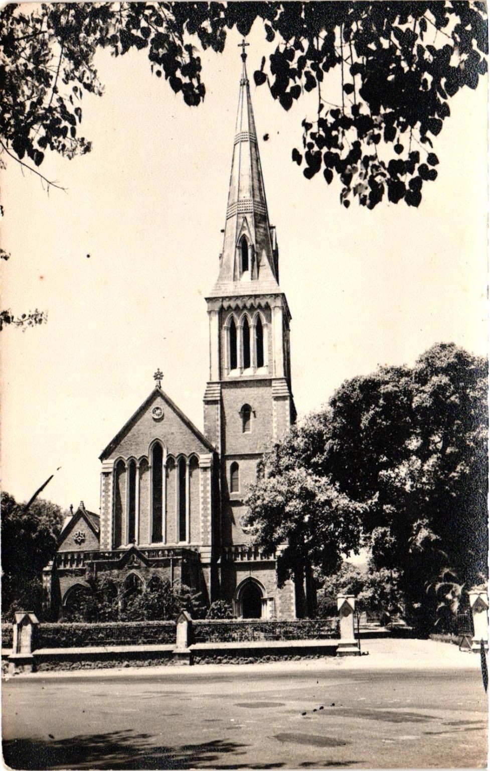 Vintage Real Photo Postcard Church with Tall Spire RPPC