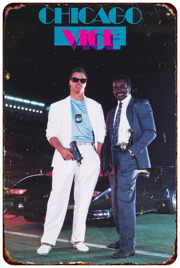 JIM McMAHON & WALTER PAYTON / CHICAGO VICE bears Vintage reproduction metal sign