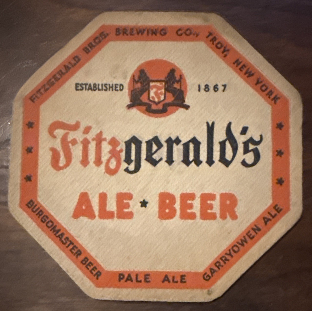 Fitzgerald’s Troy NY Ale Beer Coaster New York Brewing Company