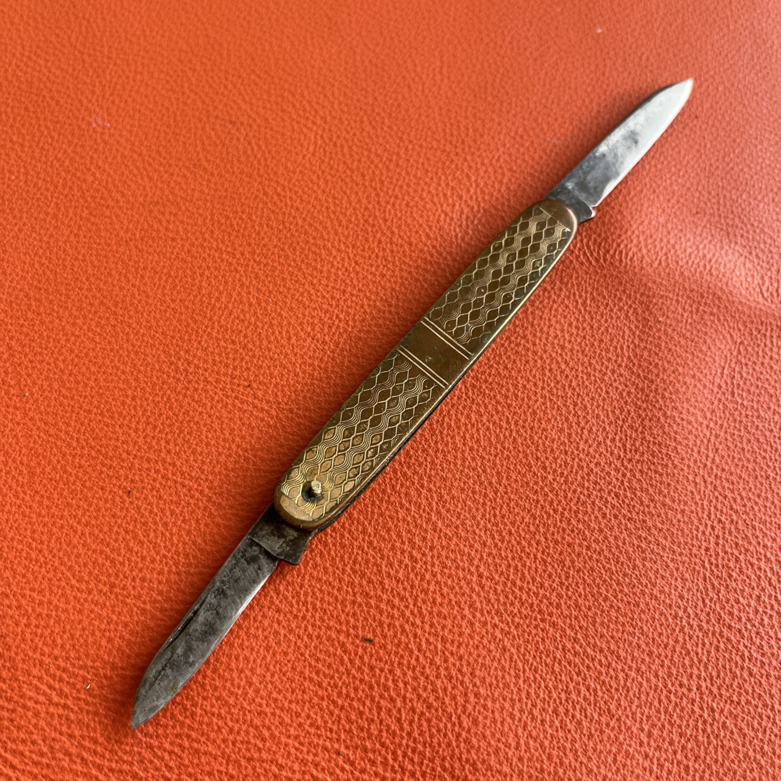 Vintage A.L.S.N. Frank Alsberg 2-Blade Gold-Tone Pen Knife 2.75” c.1920-40