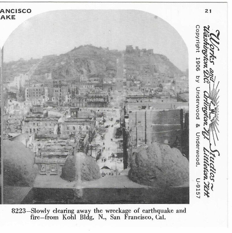 Clearing Wreckage of San Francisco Earthquake,  1978 Reproduction Stereoview
