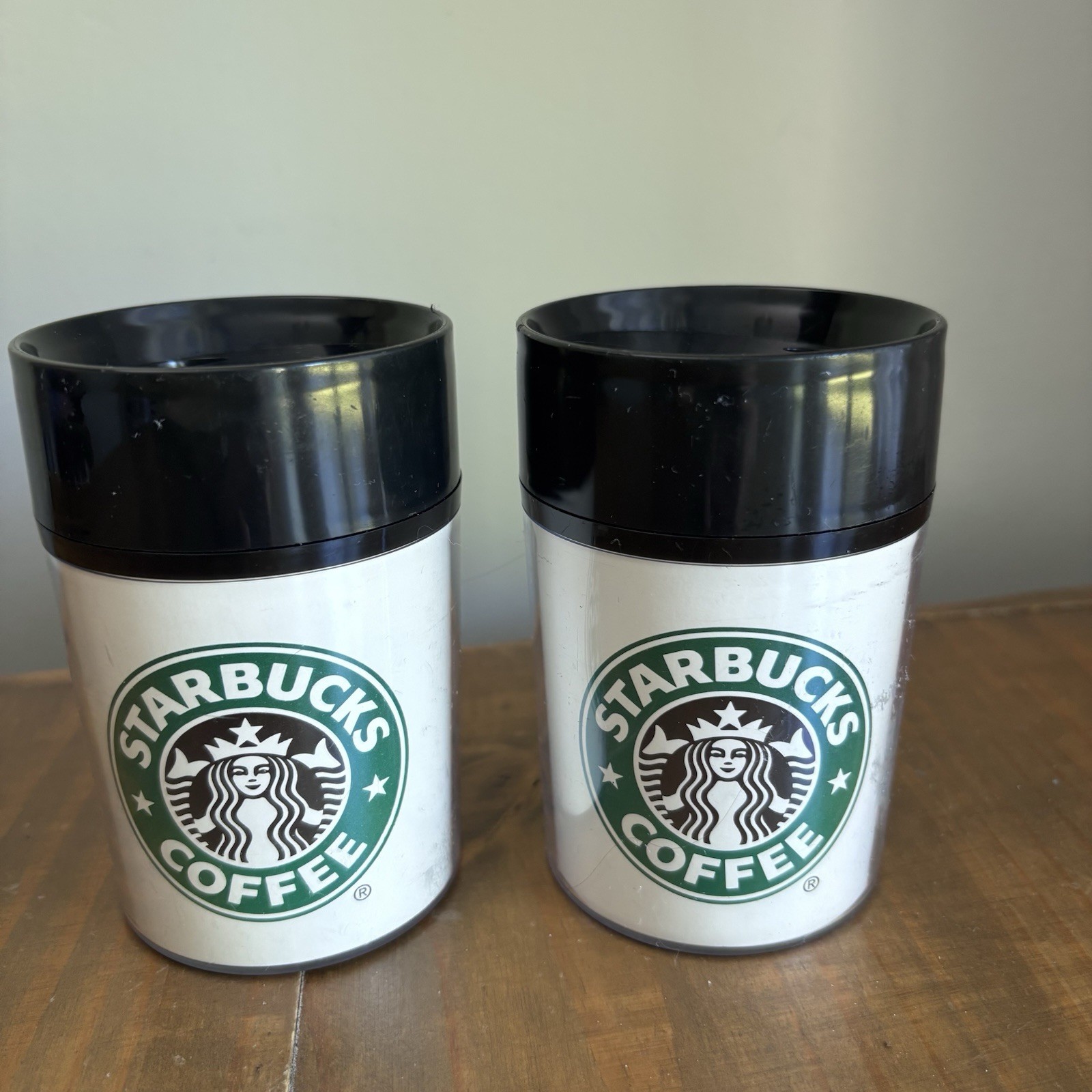 Set of 2 VTG Starbucks Coffee Travel Tumblers with Lids-ThermoServ 8oz Short-USA