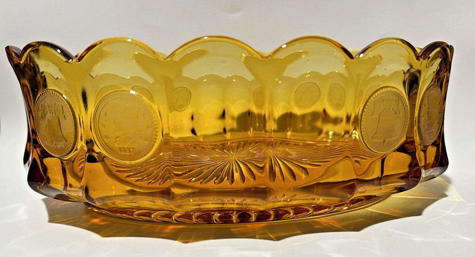 Fostoria Amber Coin Glass Oval Bowl 8.5