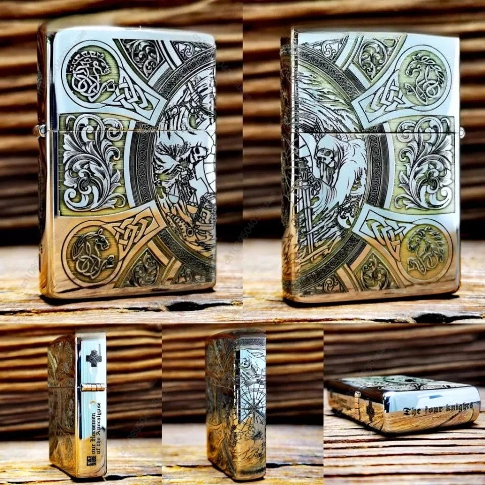 Zorro 902 Bright Chrome Silver Plated Pure Copper Lighter, Exquisitely Engraved 