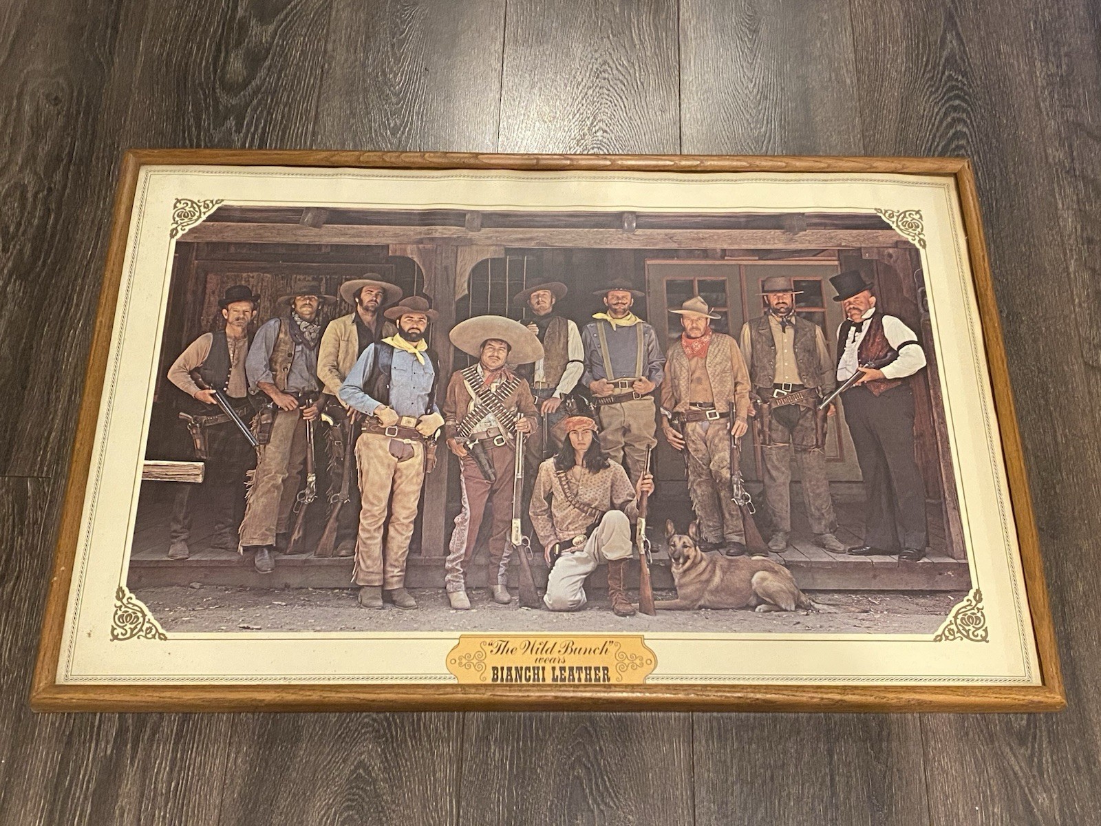 Vintage Bianchi Leather Wild Bunch Advertising Poster Framed Sign 34x22”